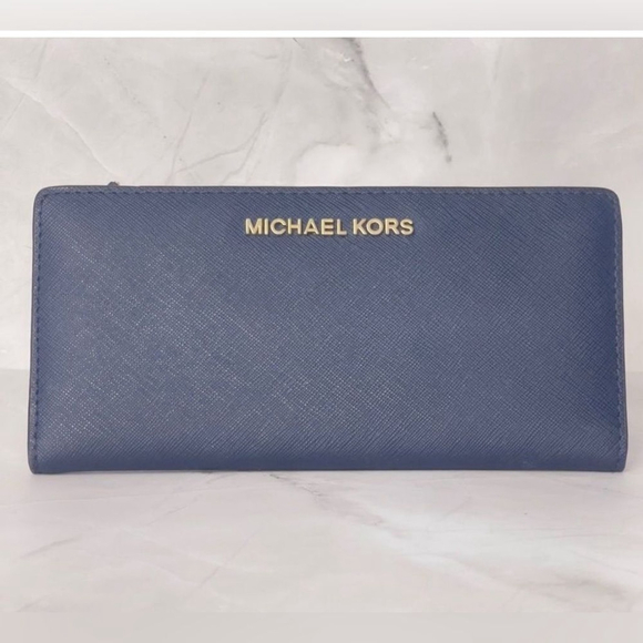 Michael Kors Card Case Carryall Wallet Navy Blue - Picture 1 of 8